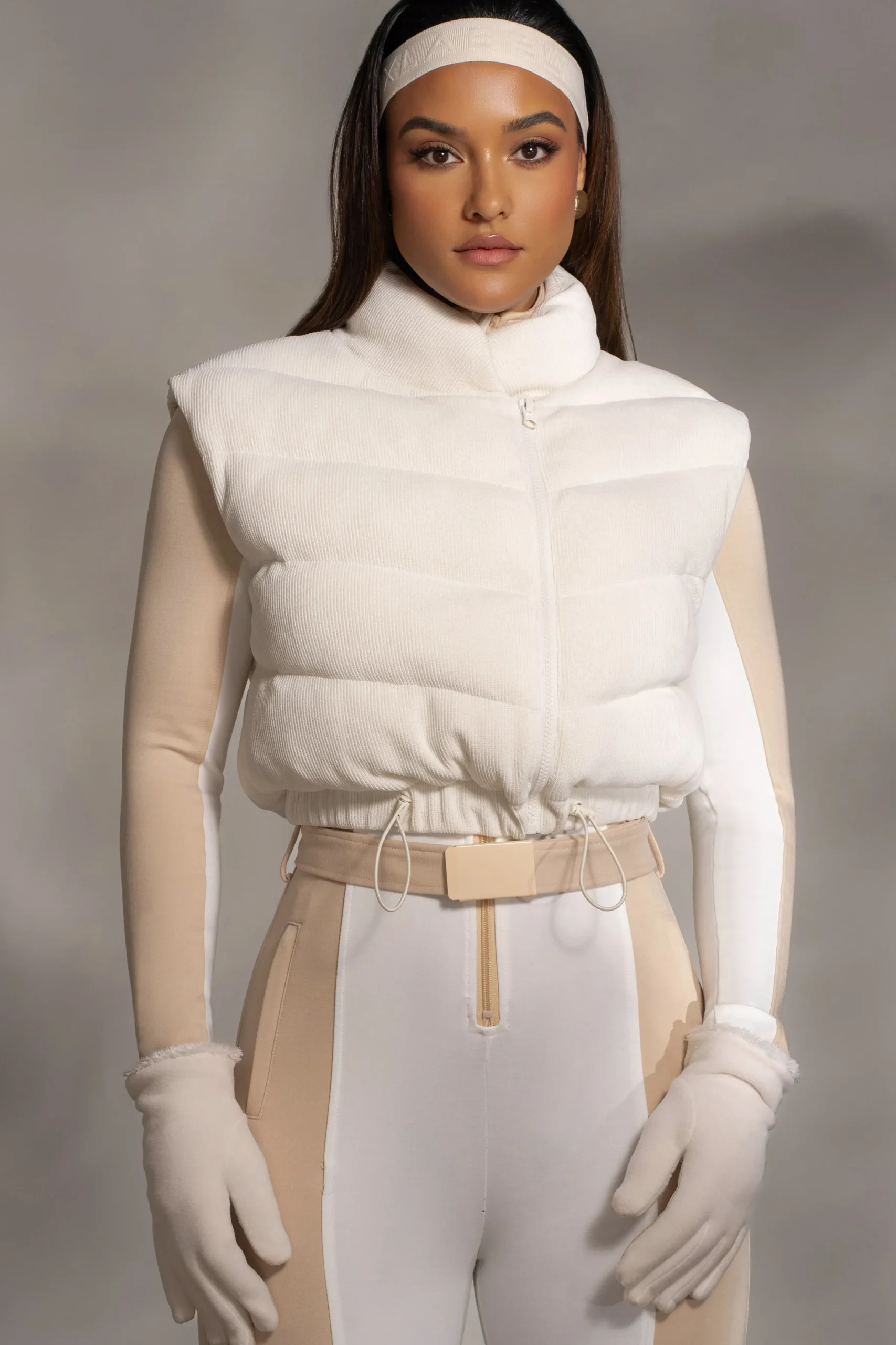 JLUXLABEL Buttercream Delma Ribbed Puffer Vest