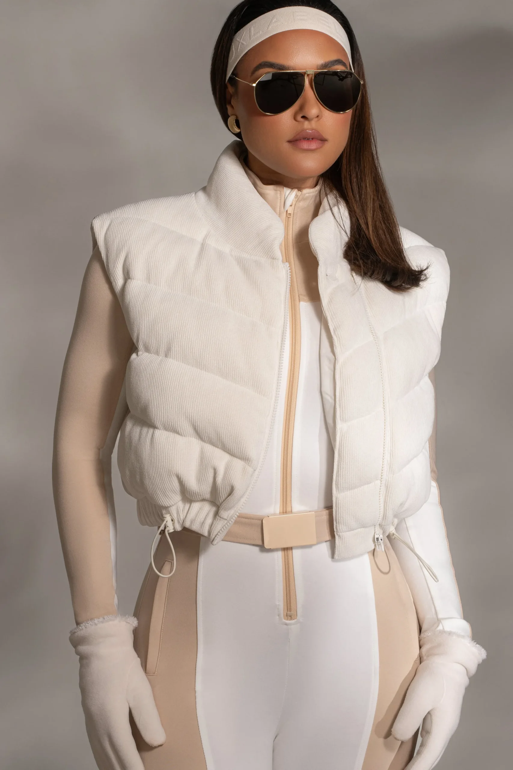 JLUXLABEL Buttercream Delma Ribbed Puffer Vest