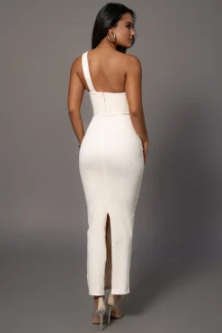 JLUXLABEL Buttercream Denim Krishna One Shoulder Maxi Dress