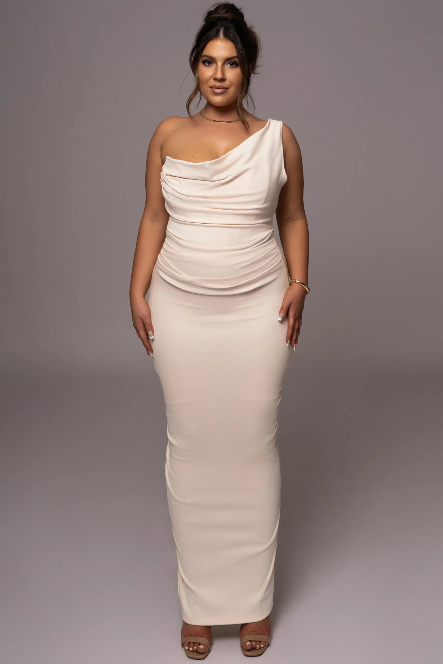 JLUXLABEL Buttercream Denim Krishna One Shoulder Maxi Dress