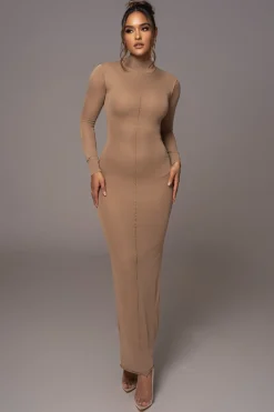 JLUXLABEL Camel Fame Mock Neck Maxi Dress