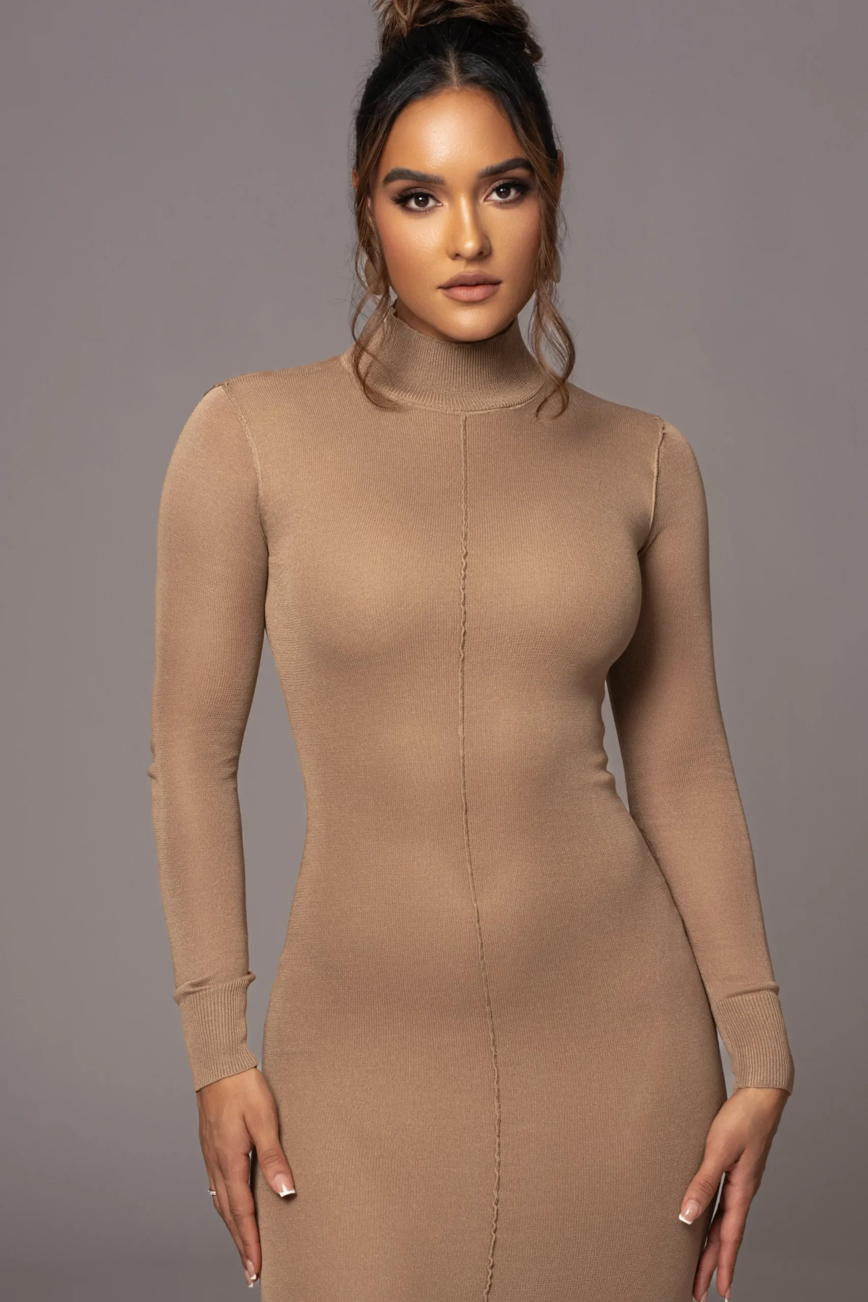 JLUXLABEL Camel Fame Mock Neck Maxi Dress
