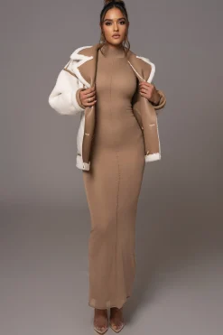 JLUXLABEL Camel Fame Mock Neck Maxi Dress