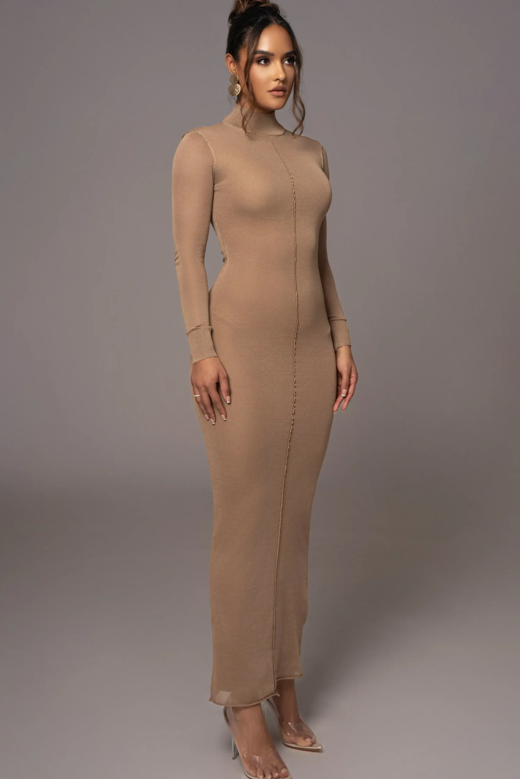 JLUXLABEL Camel Fame Mock Neck Maxi Dress