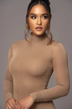 JLUXLABEL Camel Fame Mock Neck Maxi Dress