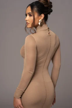 JLUXLABEL Camel Fame Mock Neck Maxi Dress
