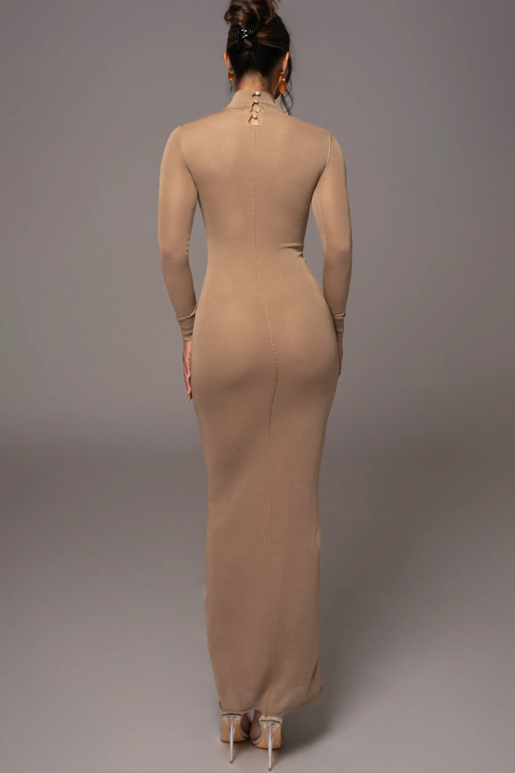JLUXLABEL Camel Fame Mock Neck Maxi Dress