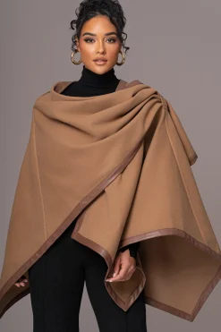 JLUXLABEL Camel Felt And Faux Leather Shawl