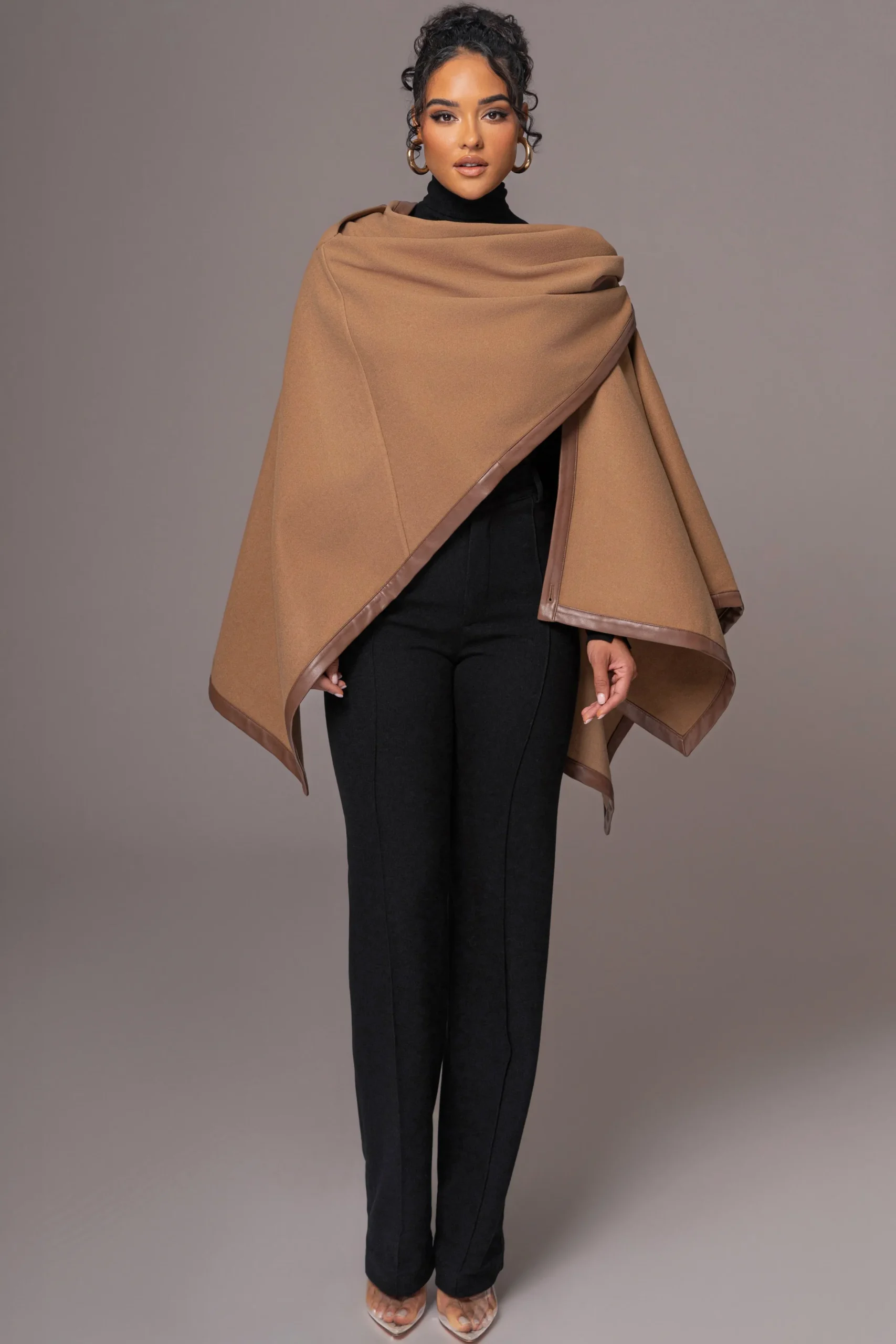 JLUXLABEL Camel Felt And Faux Leather Shawl