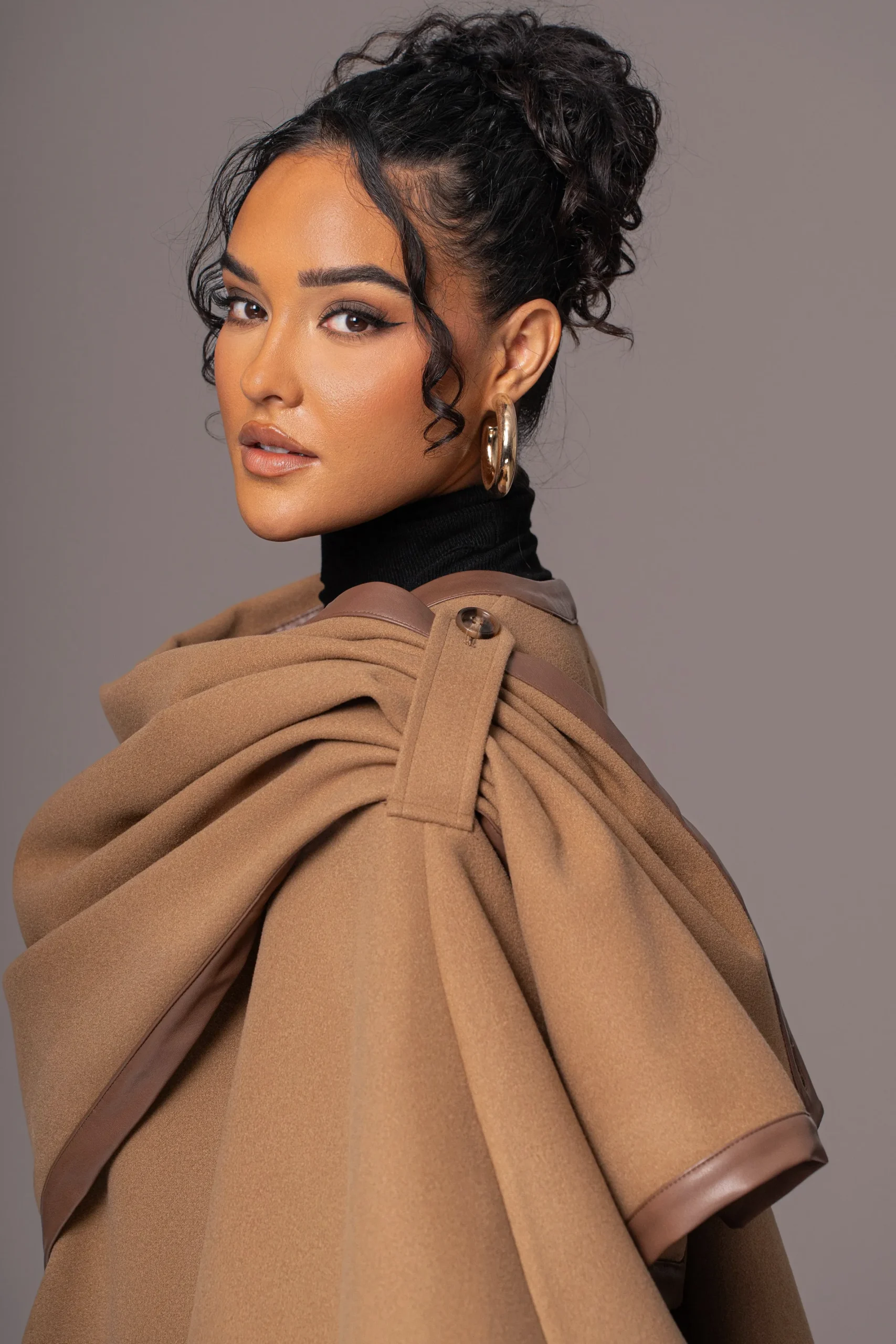 JLUXLABEL Camel Felt And Faux Leather Shawl