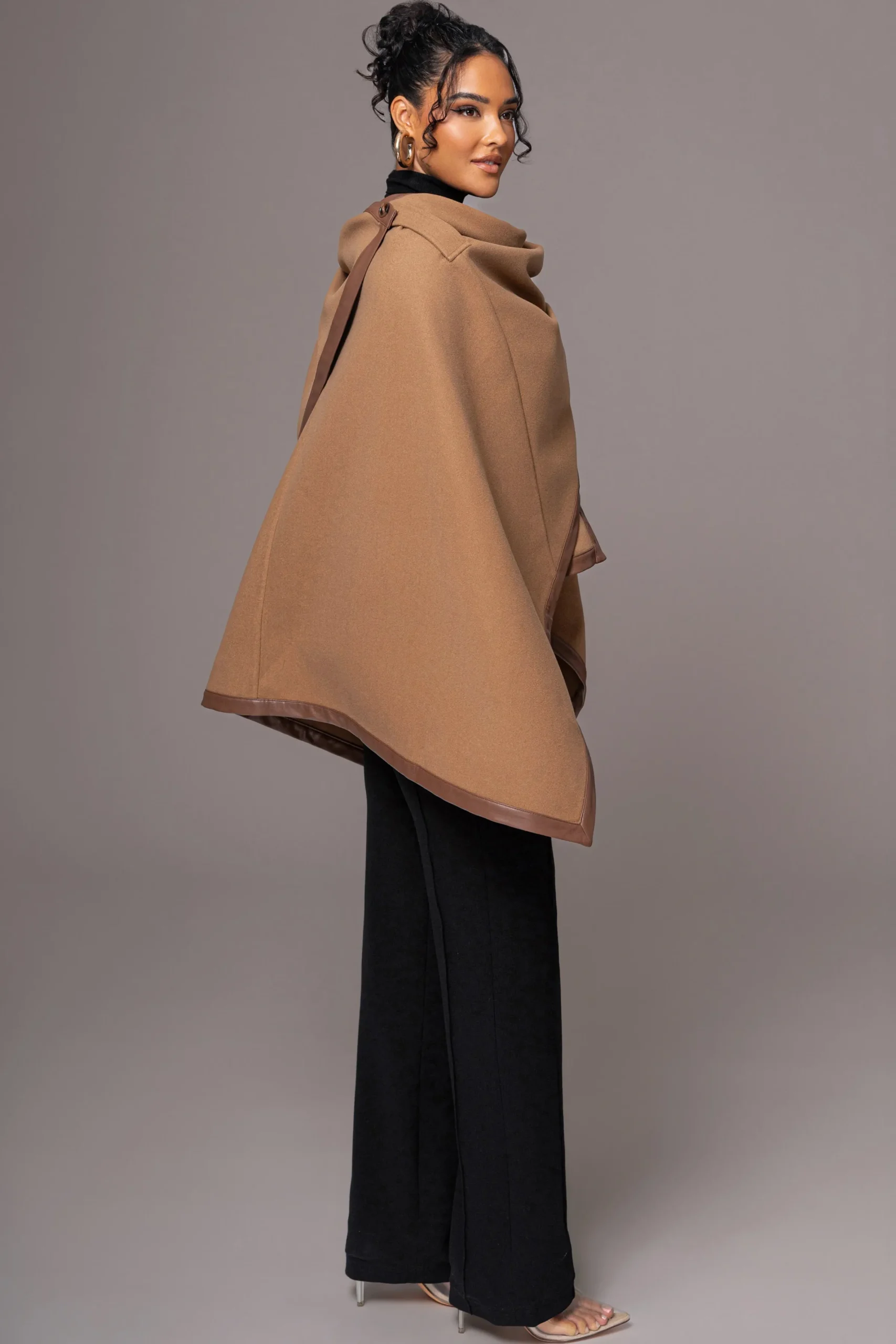 JLUXLABEL Camel Felt And Faux Leather Shawl