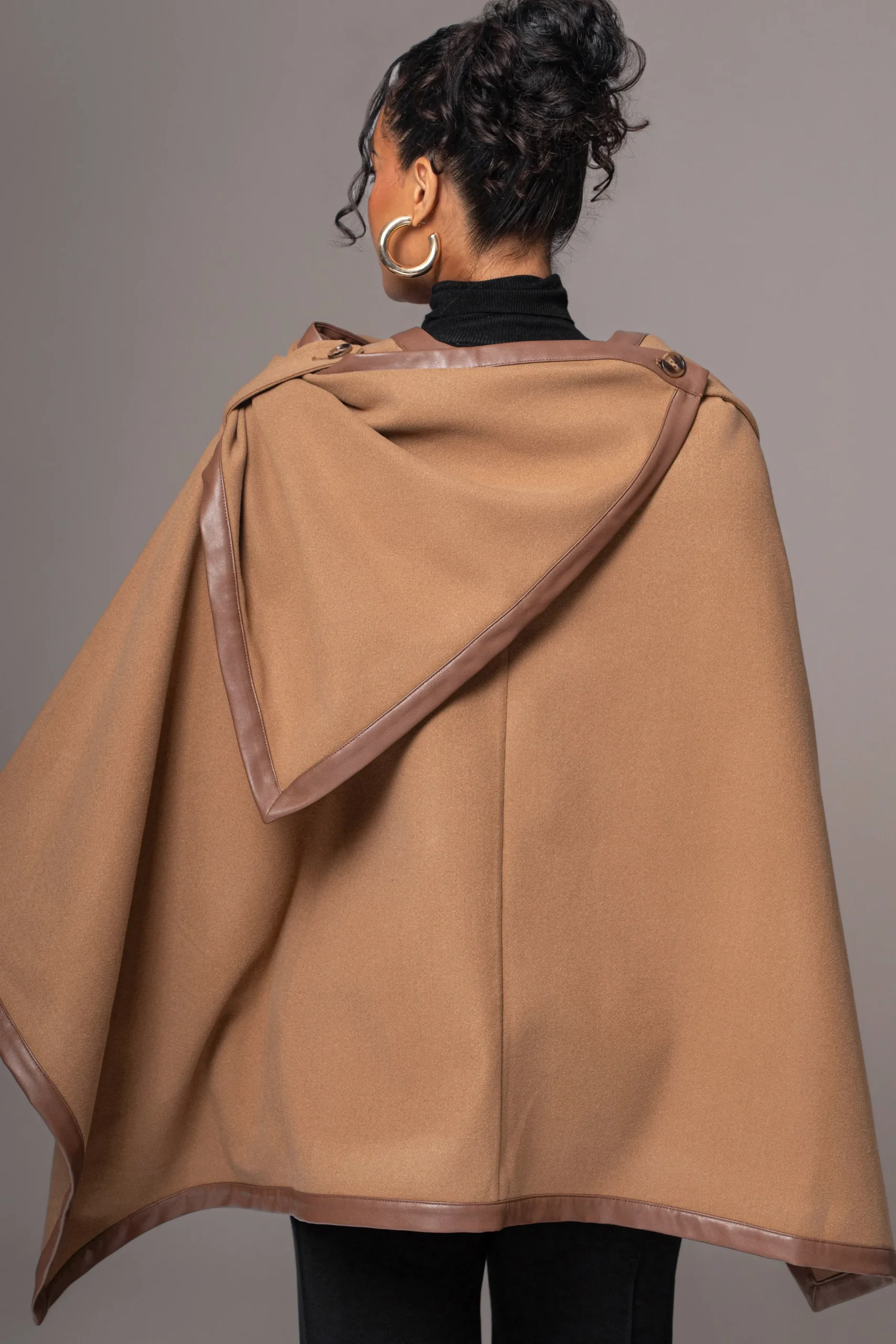 JLUXLABEL Camel Felt And Faux Leather Shawl