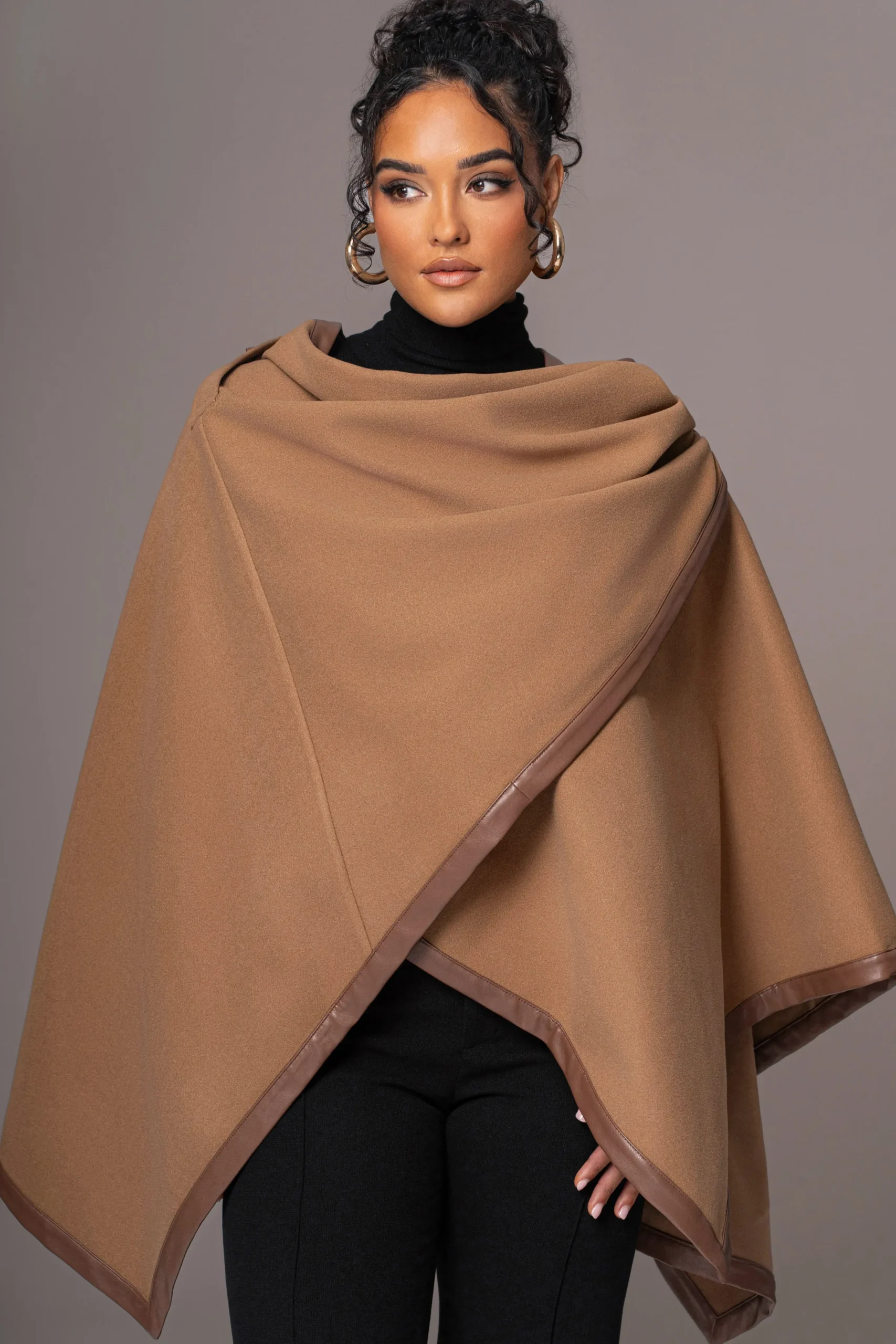 JLUXLABEL Camel Felt And Faux Leather Shawl
