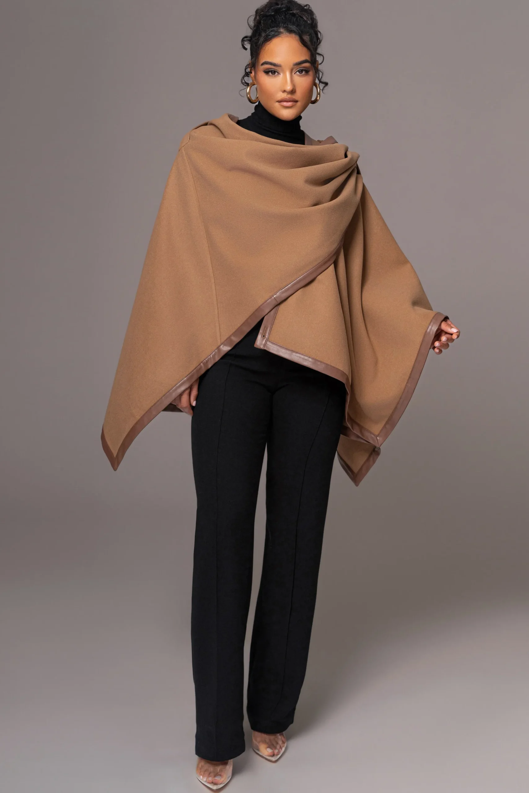 JLUXLABEL Camel Felt And Faux Leather Shawl