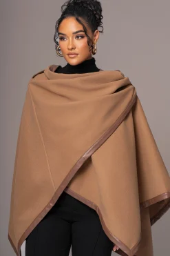 JLUXLABEL Camel Felt And Faux Leather Shawl