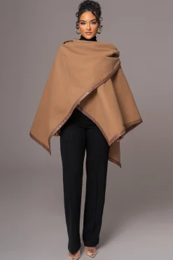 JLUXLABEL Camel Felt And Faux Leather Shawl