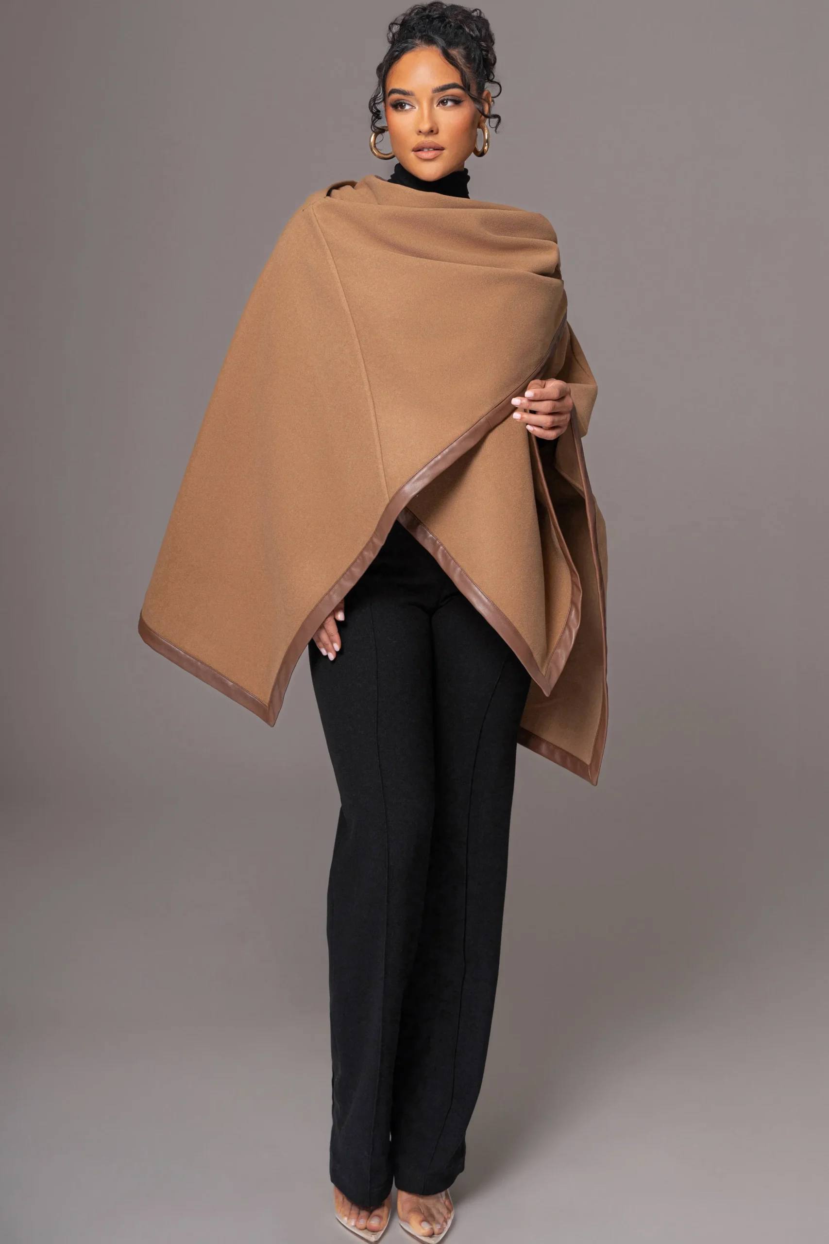JLUXLABEL Camel Felt And Faux Leather Shawl