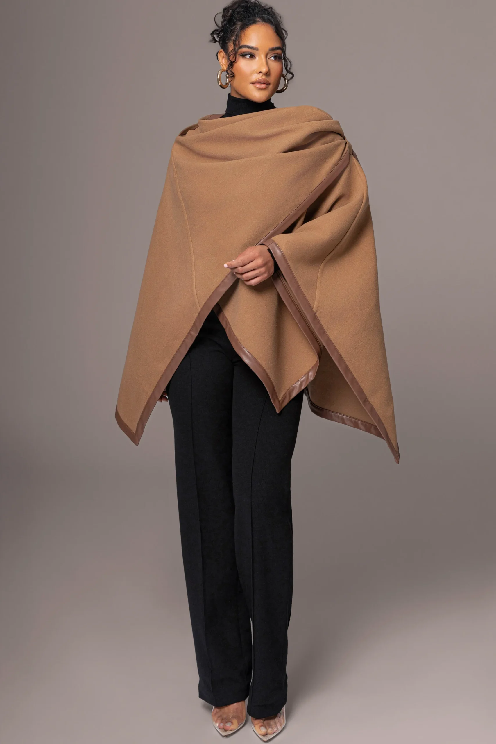 JLUXLABEL Camel Felt And Faux Leather Shawl