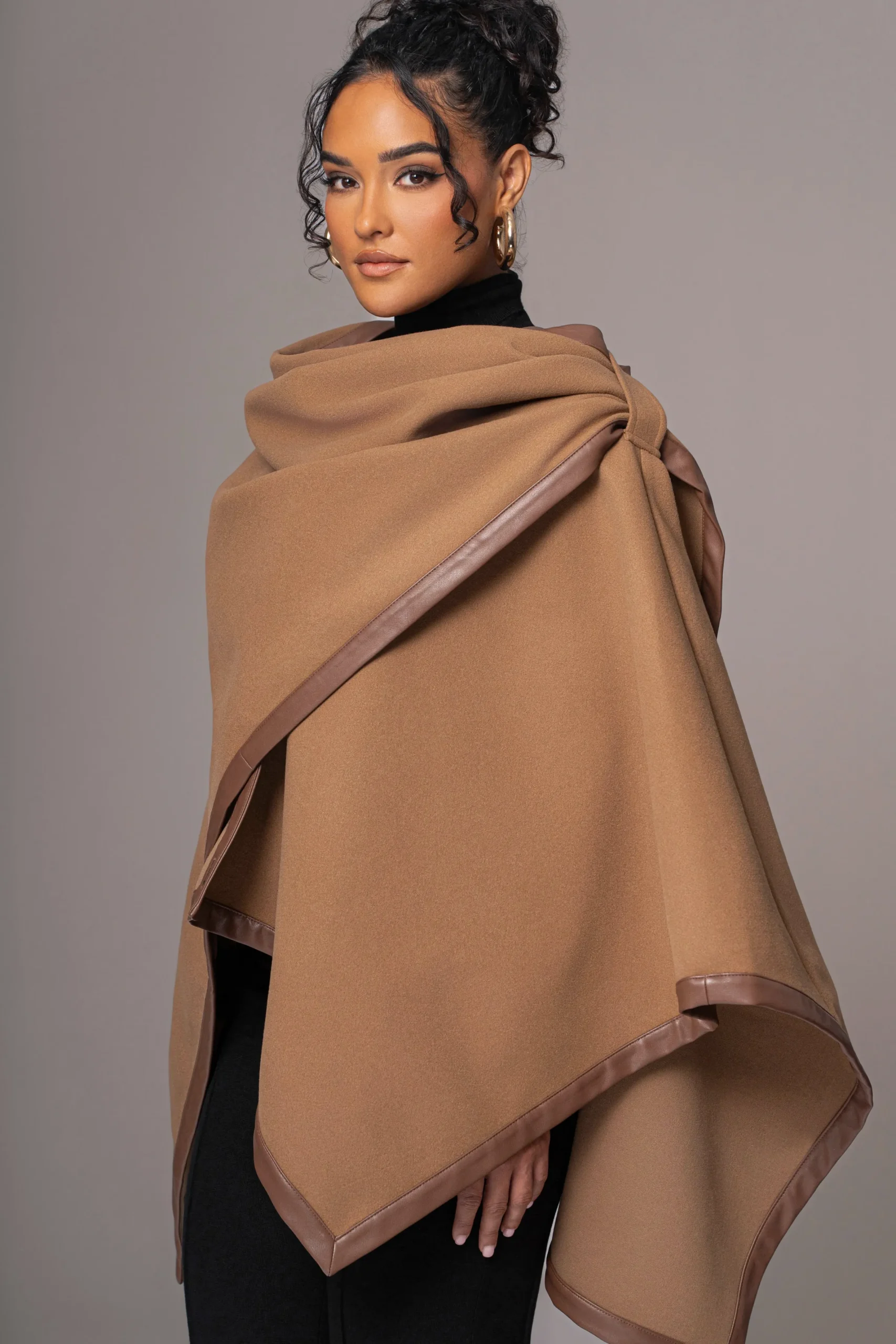 JLUXLABEL Camel Felt And Faux Leather Shawl