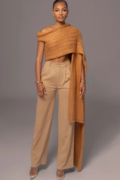 JLUXLABEL Camel Soft Life Cable Knit Sweater Top