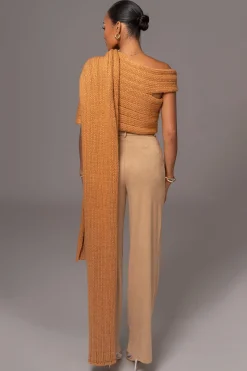 JLUXLABEL Camel Soft Life Cable Knit Sweater Top