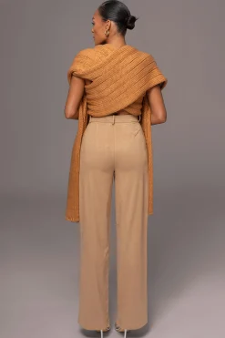 JLUXLABEL Camel Soft Life Cable Knit Sweater Top