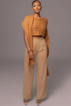 JLUXLABEL Camel Soft Life Cable Knit Sweater Top