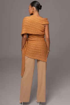 JLUXLABEL Camel Soft Life Cable Knit Sweater Top