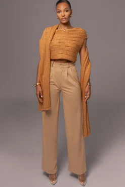 JLUXLABEL Camel Soft Life Cable Knit Sweater Top