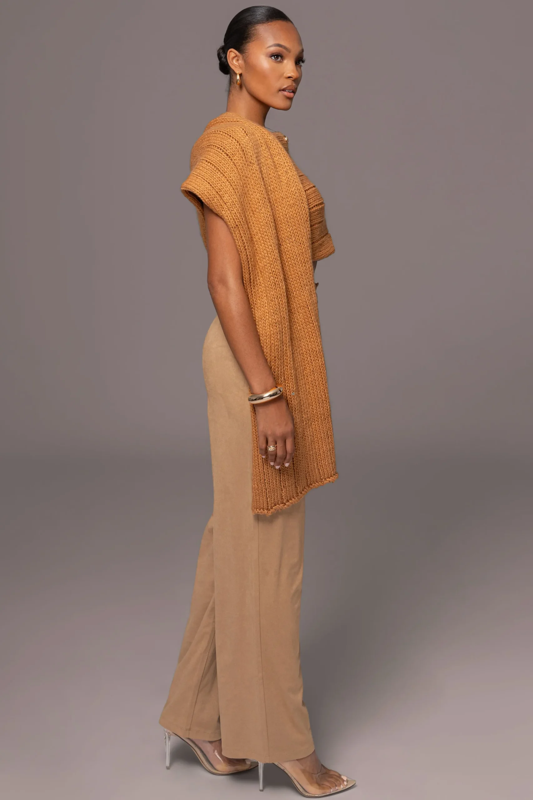 JLUXLABEL Camel Soft Life Cable Knit Sweater Top