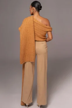 JLUXLABEL Camel Soft Life Cable Knit Sweater Top