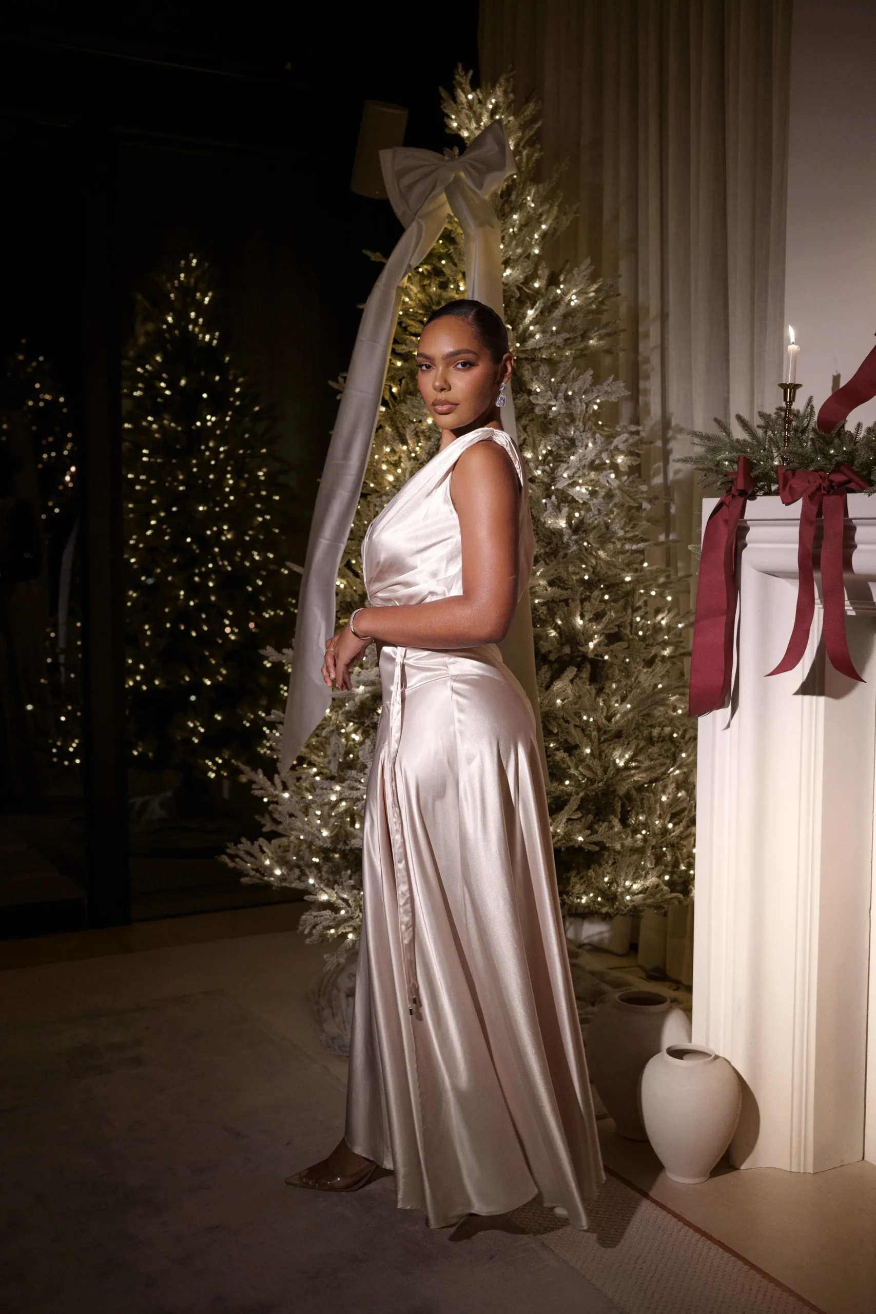 JLUXLABEL Champagne Amalia Satin Maxi Dress