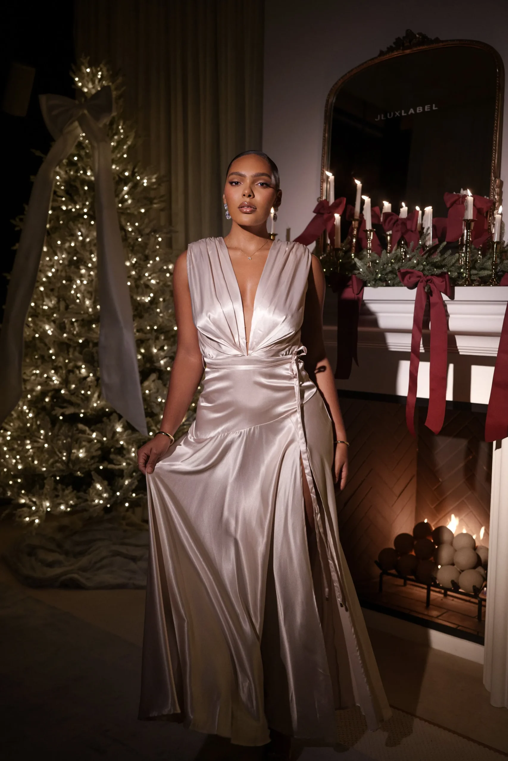 JLUXLABEL Champagne Amalia Satin Maxi Dress
