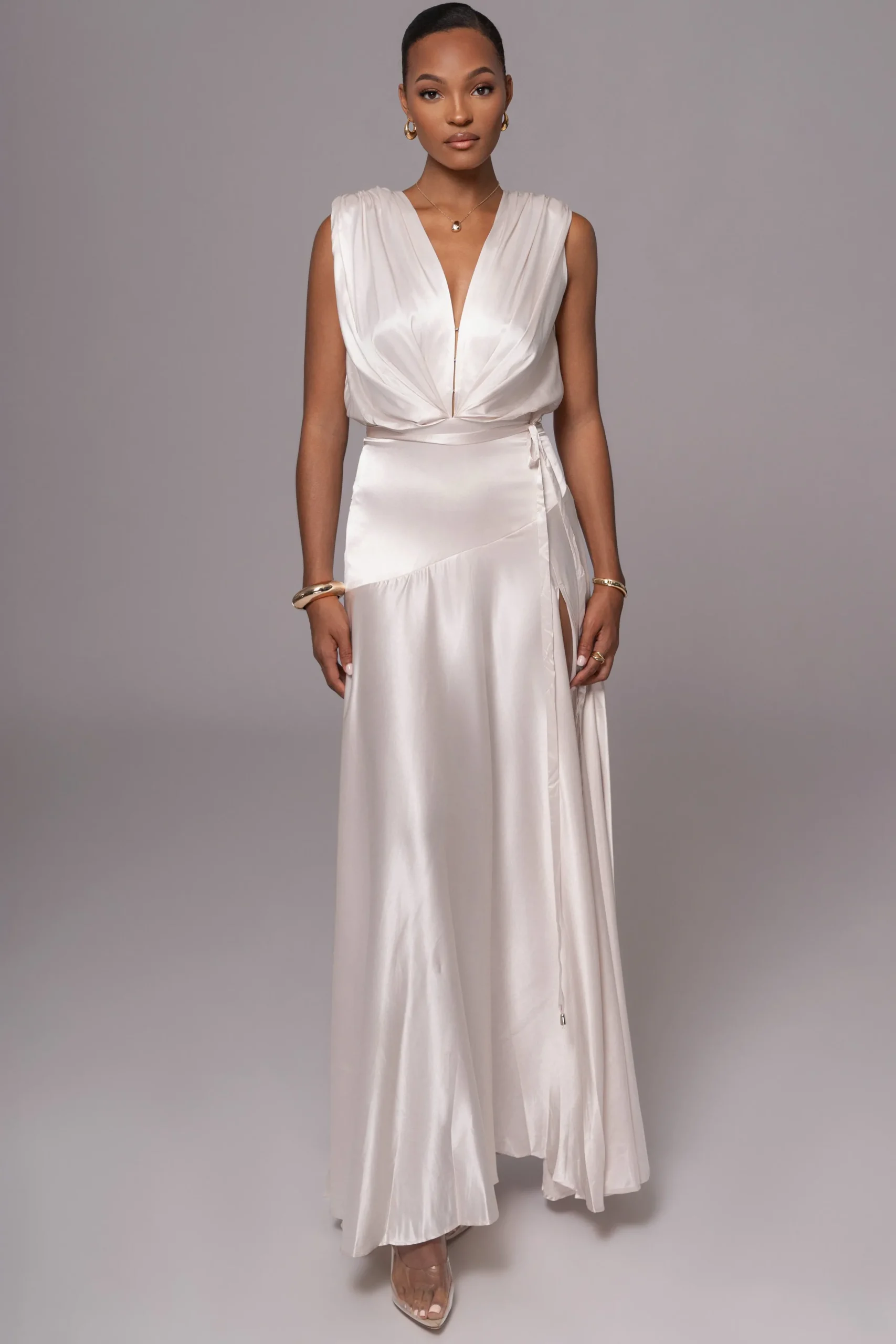 JLUXLABEL Champagne Amalia Satin Maxi Dress