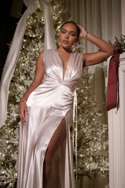 JLUXLABEL Champagne Amalia Satin Maxi Dress
