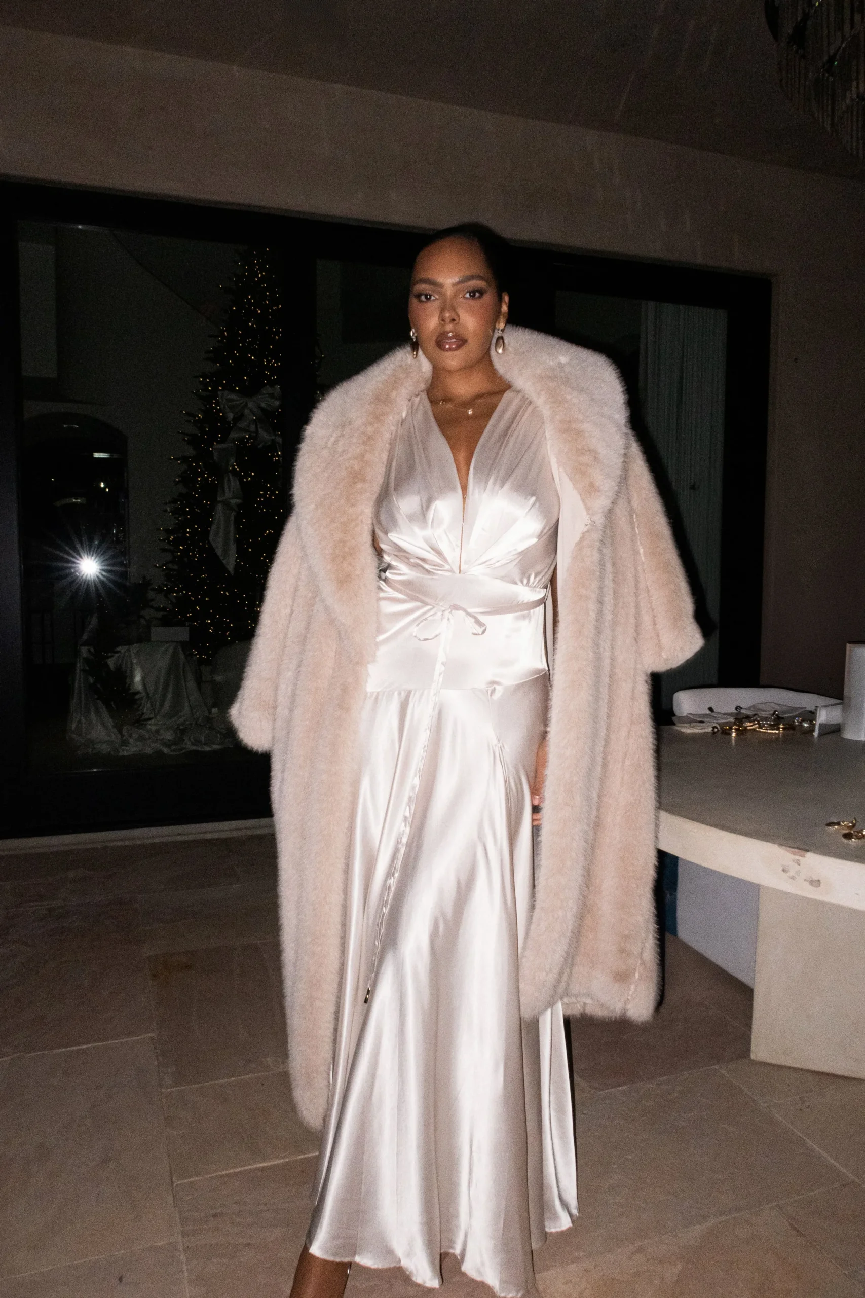 JLUXLABEL Champagne Amalia Satin Maxi Dress