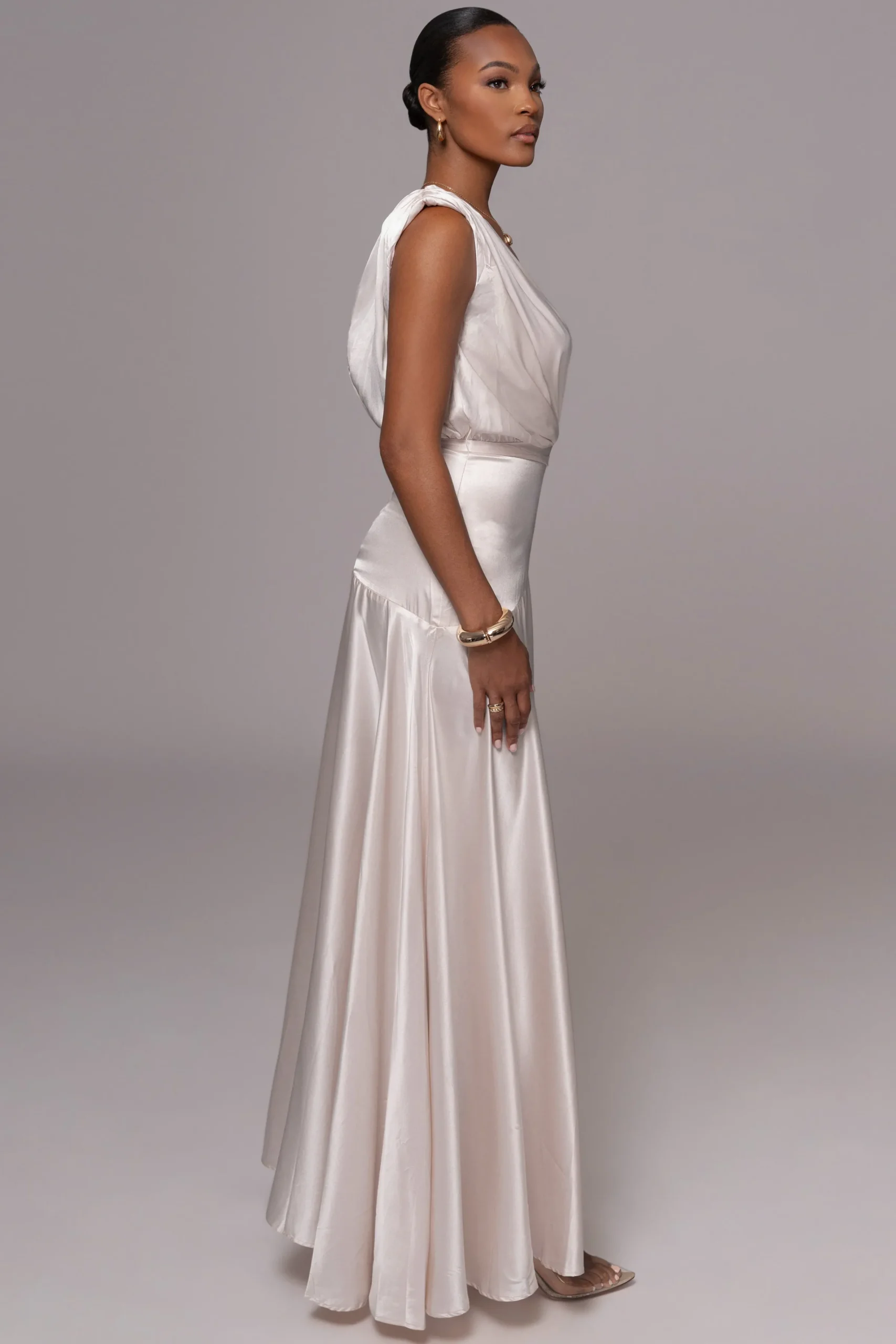 JLUXLABEL Champagne Amalia Satin Maxi Dress