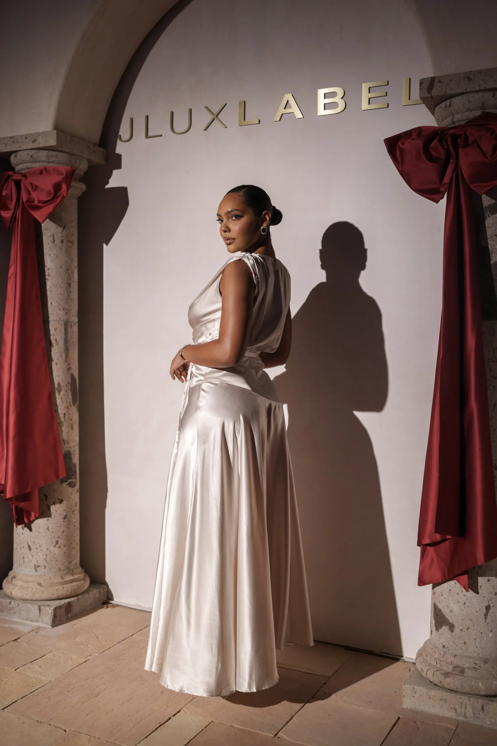 JLUXLABEL Champagne Amalia Satin Maxi Dress