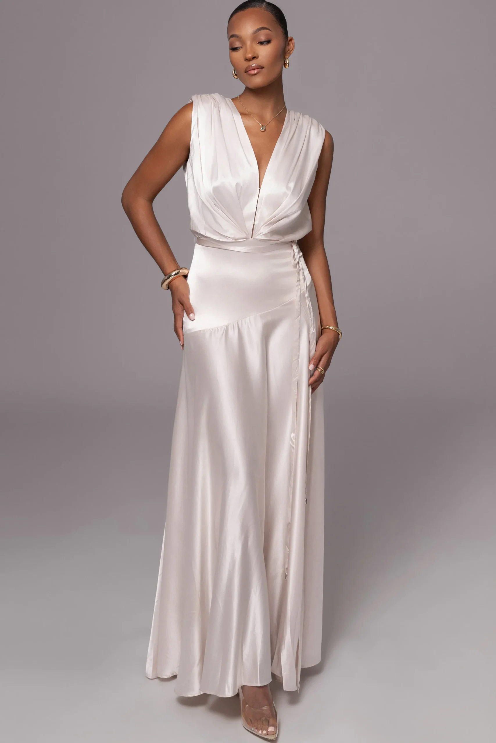 JLUXLABEL Champagne Amalia Satin Maxi Dress