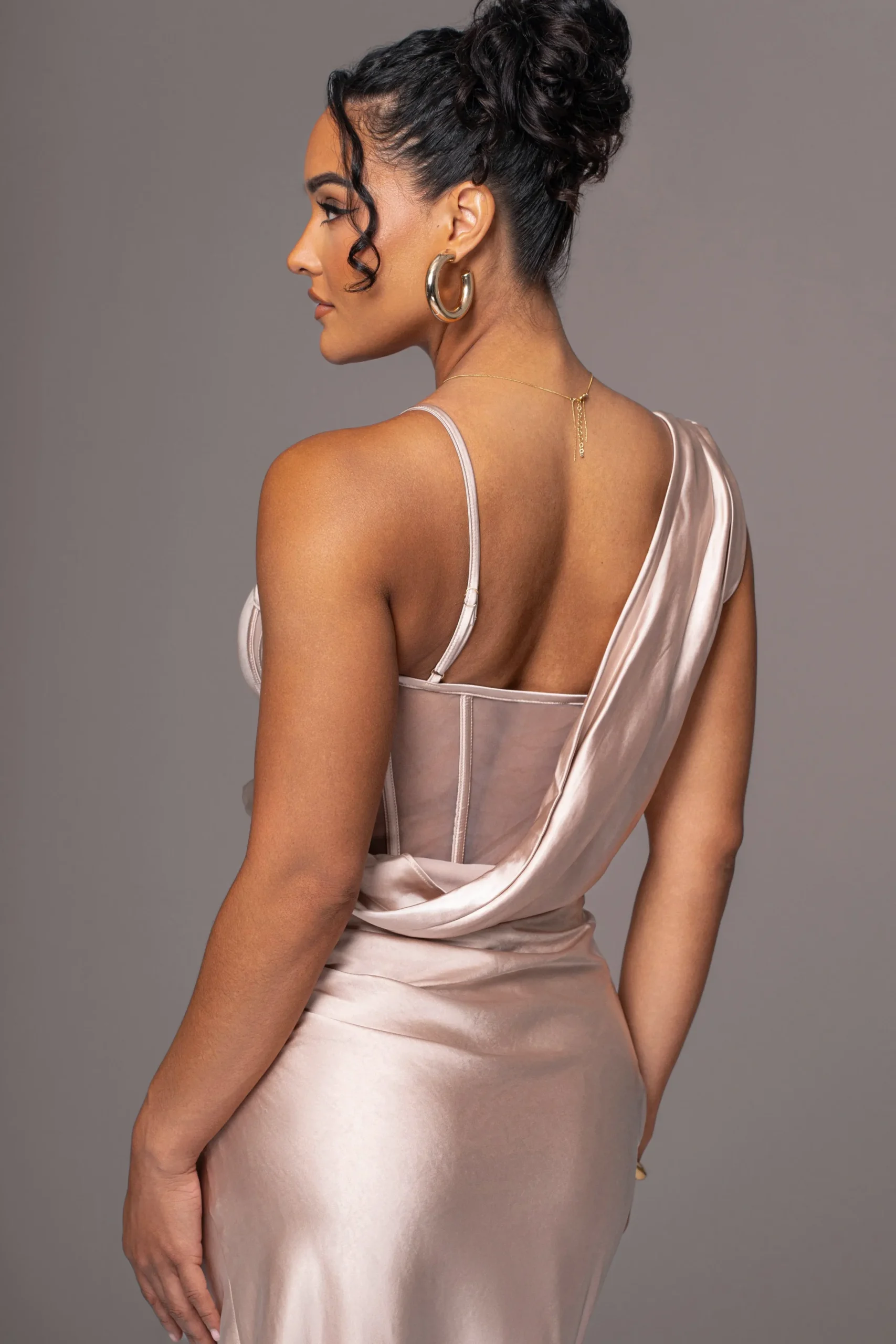 JLUXLABEL Champagne Anastacia Drape Maxi Dress