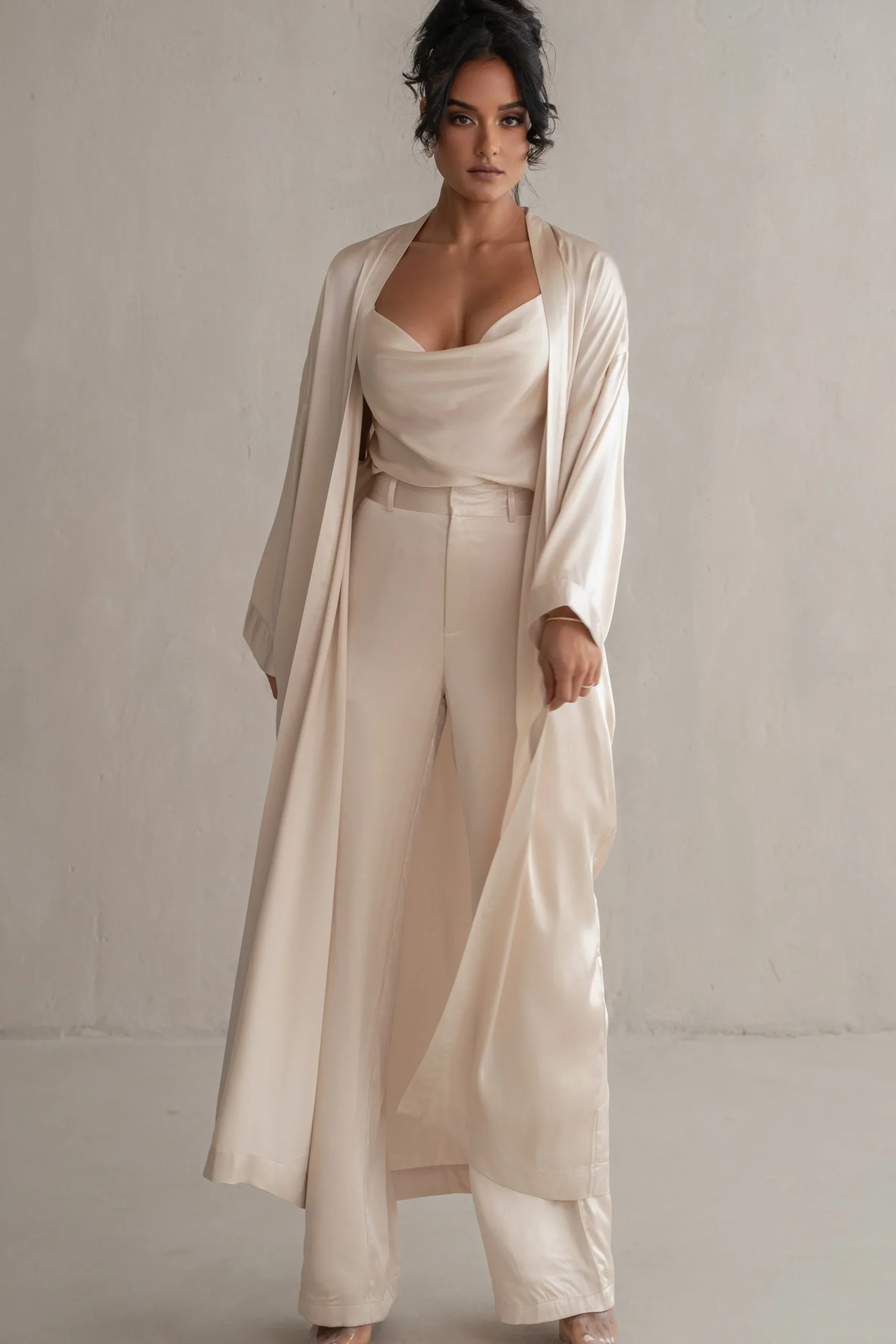 JLUXLABEL Champagne Forever And Always Satin Robe