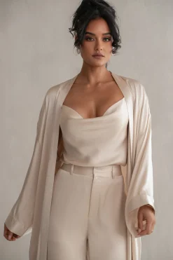 JLUXLABEL Champagne Forever And Always Satin Robe