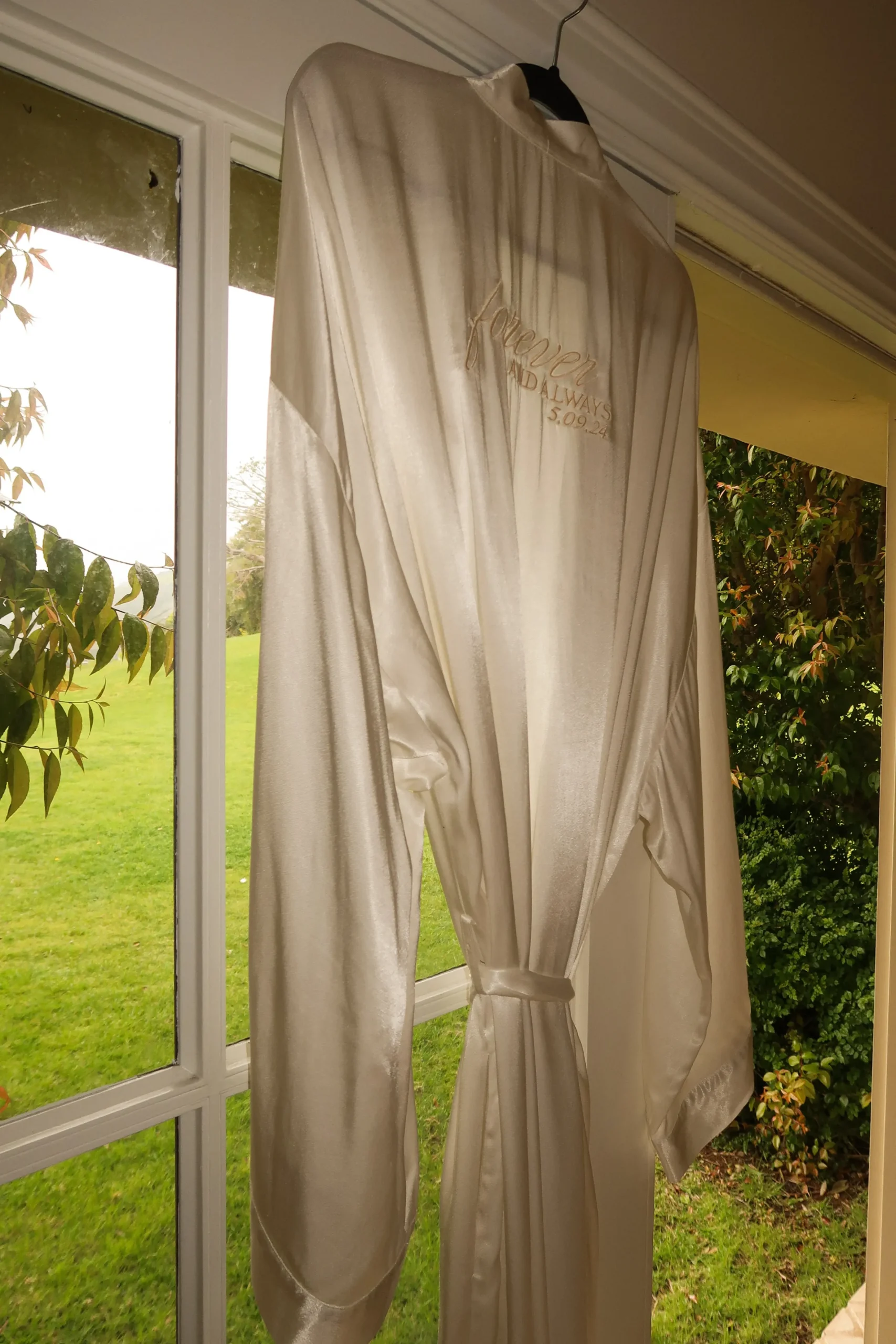 JLUXLABEL Champagne Forever And Always Satin Robe