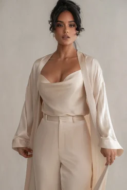 JLUXLABEL Champagne Forever And Always Satin Robe