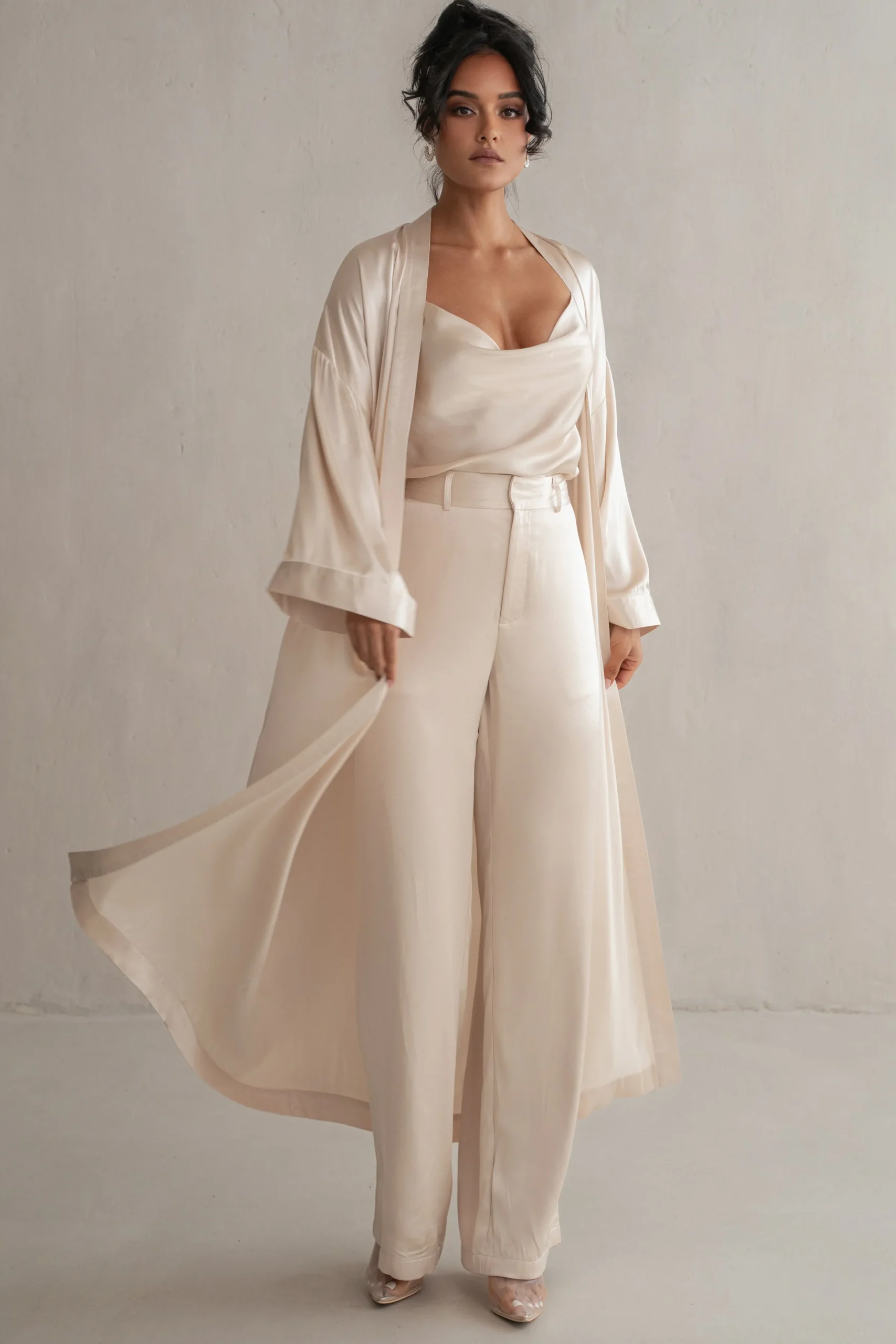 JLUXLABEL Champagne Forever And Always Satin Robe