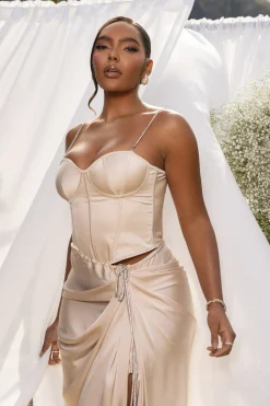JLUXLABEL Champagne Leo Matte Satin Bustier