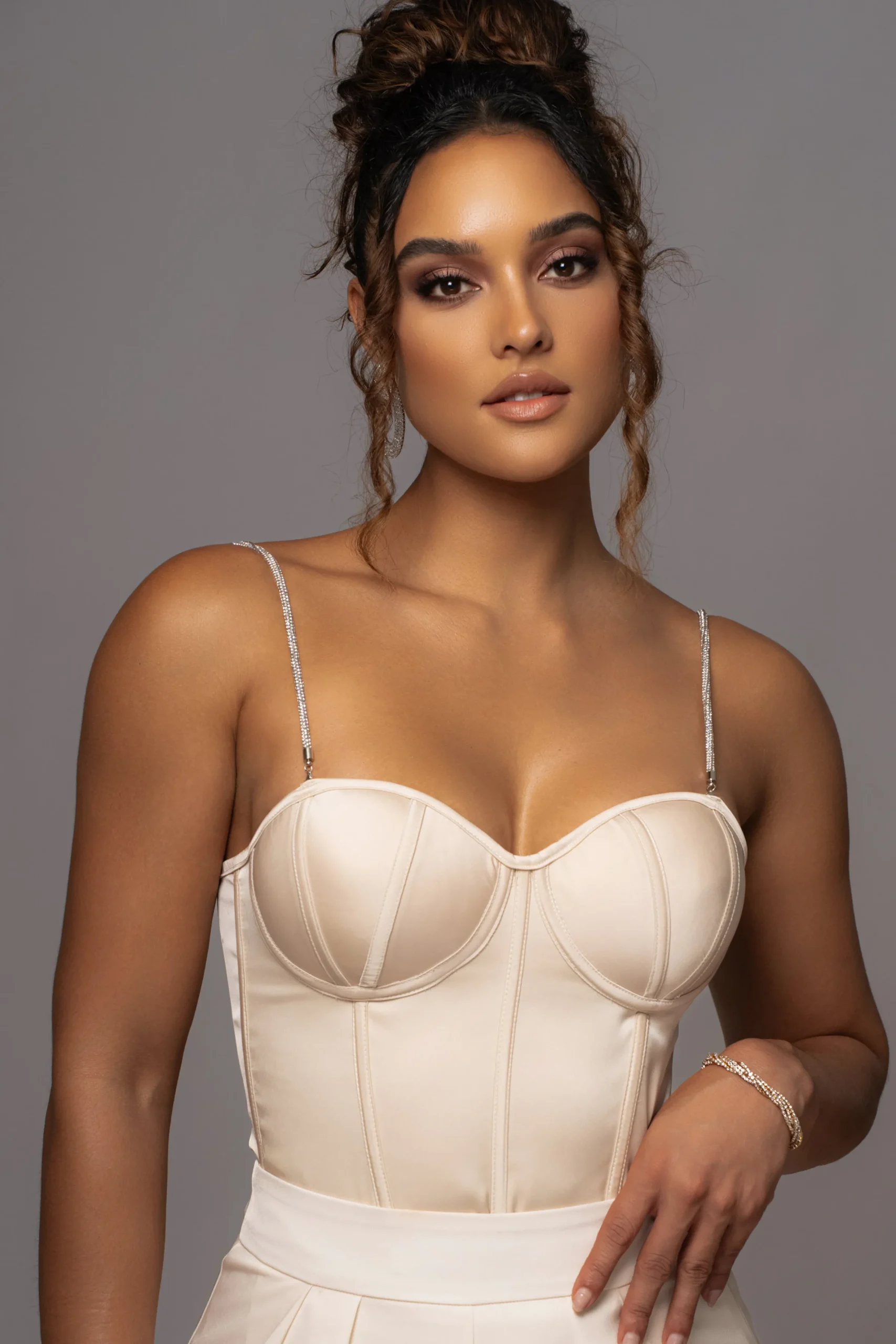 JLUXLABEL Champagne Leo Matte Satin Bustier
