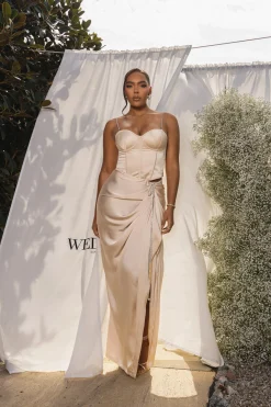 JLUXLABEL Champagne Leo Matte Satin Bustier