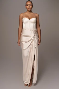 JLUXLABEL Champagne Olea Satin Skirt