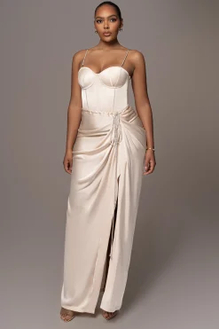 JLUXLABEL Champagne Olea Satin Skirt